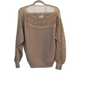 Beige sweater with lace inlay at neck and on sleeves. Size S/M.